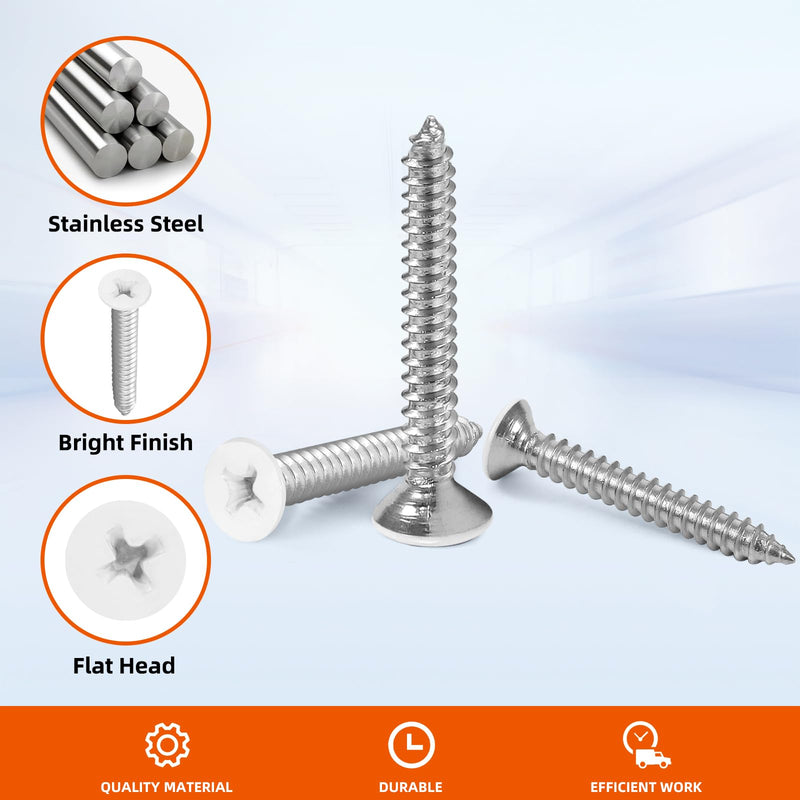 [Australia - AusPower] - #6 x 1-1/4" Flat Head Wood Screw, Sheet Metal Screws, Stainless Steel 18-8 (304), White Head, 100 PCS #6 x 1-1/4" 