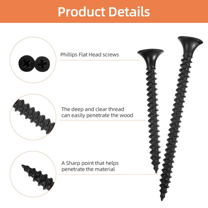 [Australia - AusPower] - High Hardness Drywall Screws Assortment Kit,#6 230pcs (3/4",1",1-1/4",1-1/2",2"),Black Wood Screws, Screws for wood set,5 Sizes Black 