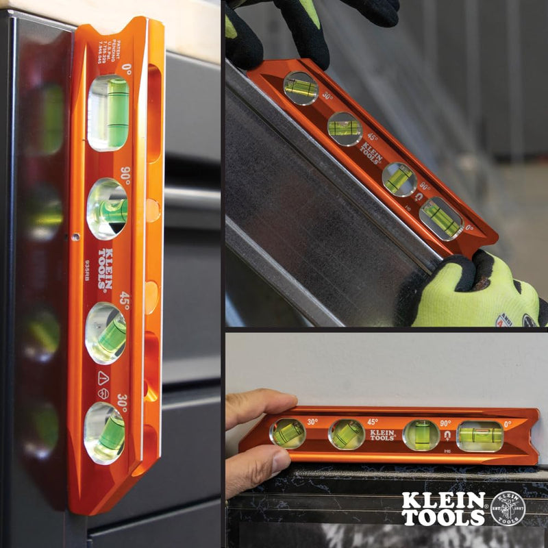[Australia - AusPower] - Klein Tools 935RB Torpedo Level, 8-Inch Billet Magnetic Level, 0/30/45/90 Degree Vials, V-Groove, Tapered Nose, High-Visibility Vial and Body Standard 