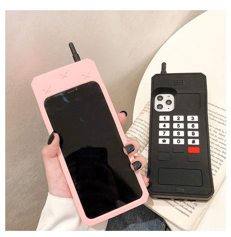 [Australia - AusPower] - UnnFiko 3D Silicone Case Compatible with iPhone 14 Pro Max, Retro Classic Creative Soft Rubber Bumper Cover Cool Fun Thick Protective Stand Case (Retro Cellphone Pink, iPhone 14 Pro Max) Retro Cellphone Pink 