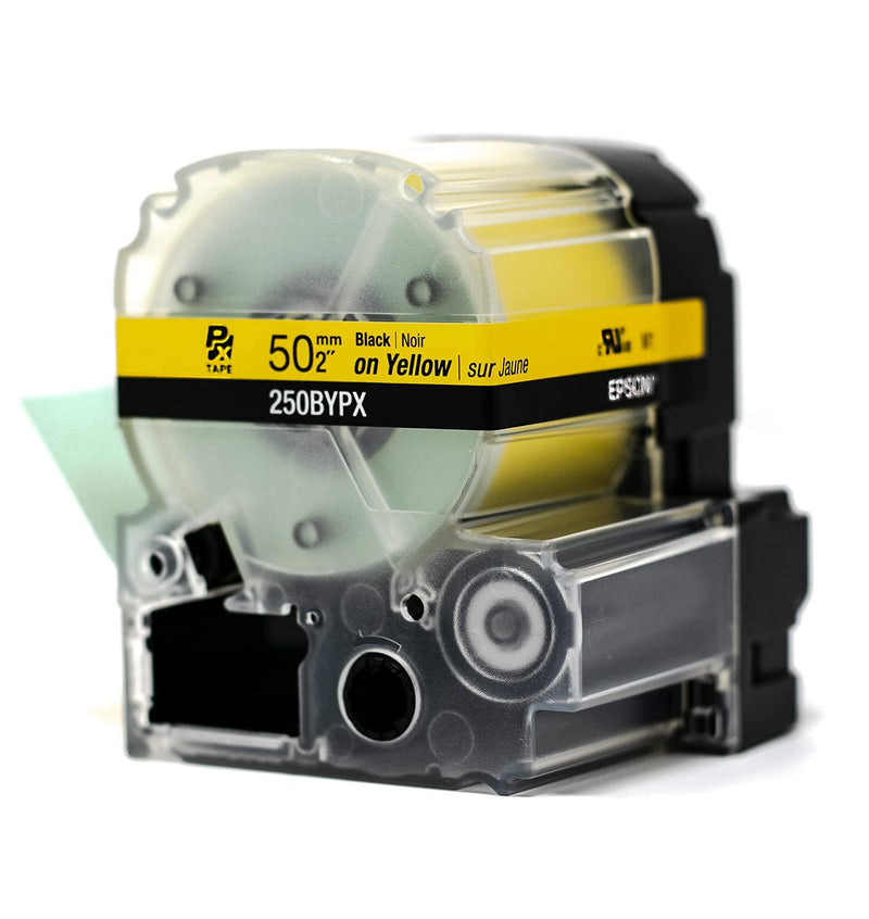 Epson LABELWORKS 250BYPX Genuine PET (Polyester) Tape Cartridge - Black on Yellow Standard Industrial Label Maker Tape - 2" (50MM) Wide, 26.2 ft