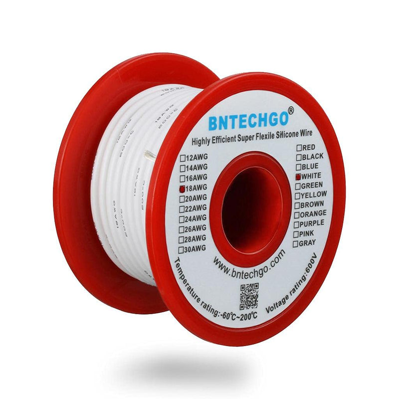 [Australia - AusPower] - BNTECHGO 18 Gauge Silicone wire spool 50 ft White Flexible 18 AWG Stranded Tinned Copper Wire Single Conductor Wire silicone wire 50ft 18 gauge silicone wire white 