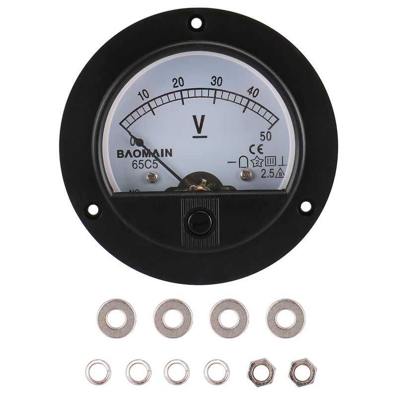 [Australia - AusPower] - Baomain DC 50V Round Voltmeter Voltage Meter 65C5 Gauge Analog Panel Class 2.5 CE 
