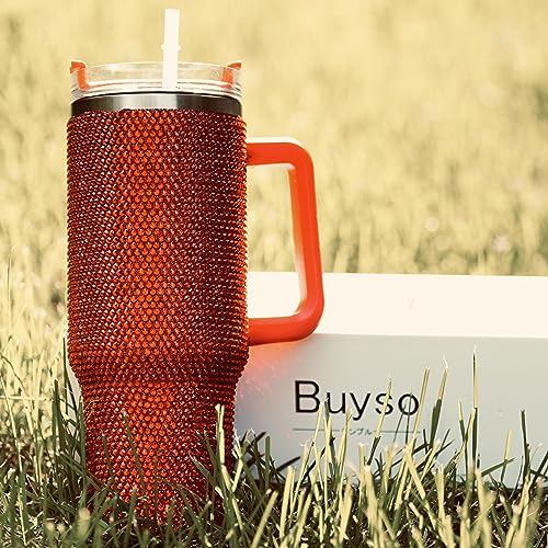 40 Oz Bling Tumbler With Handle Rhinestones Tumbler With Lid and Straw Fix for Car Cup Holder Insulated Stainless Steel Double Wall Water Cup Travel Mug Tumblr For Women (40 oz, Red) 40 Ounces
