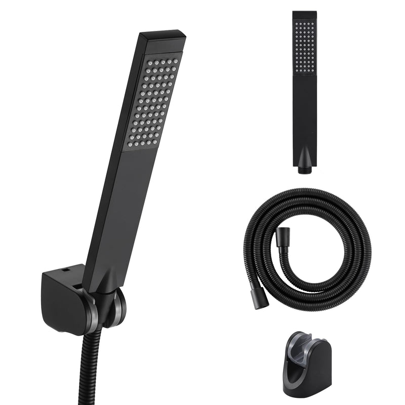 KES BRASS Handheld Shower Head with 1.5-Meter Long Hose and Holder Bracket Replacement Showerhead for Bathroom Showering System Contemporary Square Style Matte Black Finish, LP135-BK