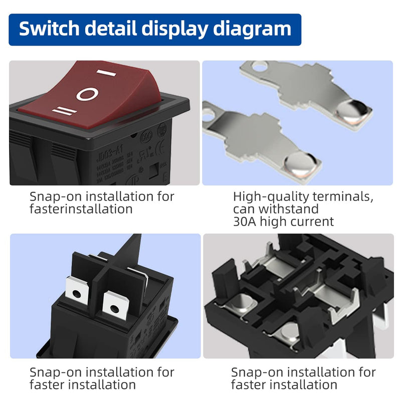 [Australia - AusPower] - JD 2pcs 30A 125V/250V AC Large Current Rocker Switch ON/Off Switch 4Pins Toggle Switch with UL Certificate (Red 6pis)… Red 6pins 