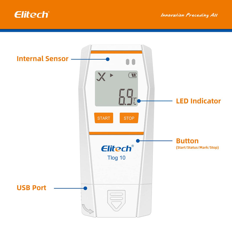 Elitech Tlog 10 Digital Temperature Data Logger Reusable Temperature Recorder PDF Report USB Port 32000 Points 1 Pack