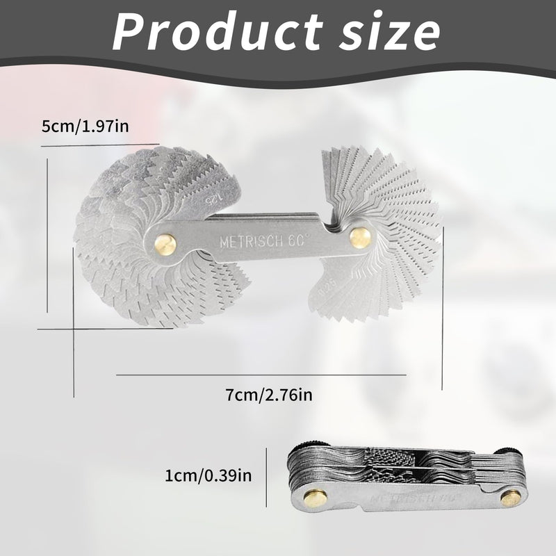 [Australia - AusPower] - 52-Piece Stainless Steel Thread Gauge Set, Metric 60° and Whitworth 55°, Fine Thread Measuring Tool for 24 Sheets 0.25-6.0 mm and 28 Sheets 4G-62G, Ideal for Precision Measurements, Robust Thread 