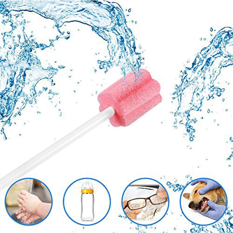 Mouth Sponges Sterile Dental Swabs, 100 Pieces Oral Care Sponge Swabs, Cleaning Mouth Swabs, Oral Hygiene Sponge, Mouth Care Swabs, Cotton Buds, Oral Care Sticks, Foam for Oral Hygiene, Pink