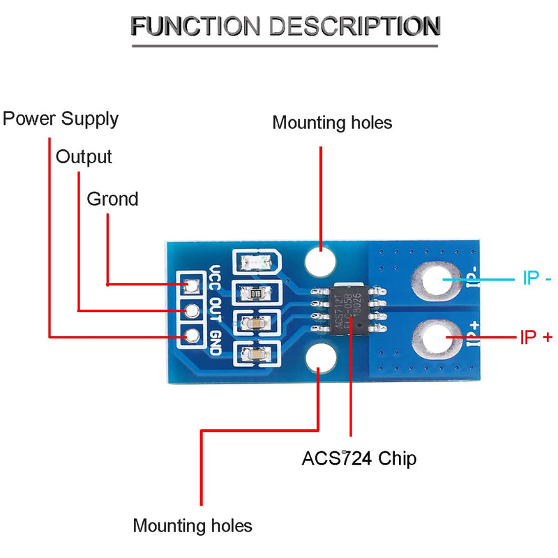 [Australia - AusPower] - 2 pcs Hall Current Sensor Module ACS724 50A Range AC/DC Hall Efect Current Sensor with Dupont Cable for Current Measurement 