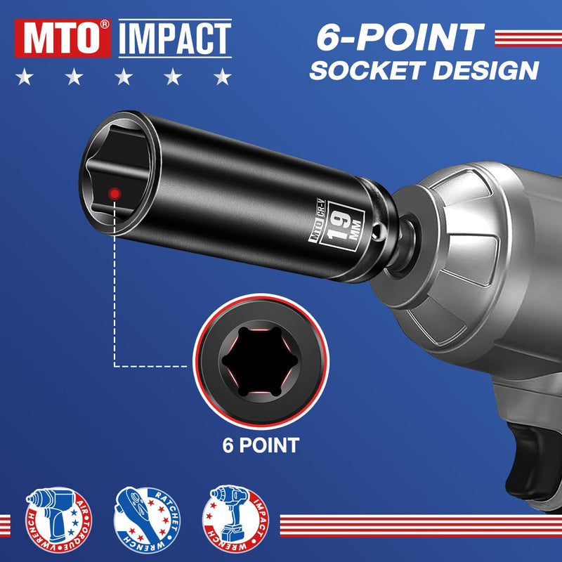 [Australia - AusPower] - 1/2" Drive 19mm Deep Impact Socket, 6-Point Metric Socket for Automotive Maintaince, CR-V Steel Meets ANSI Standards 