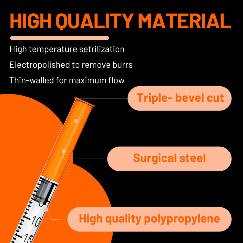[Australia - AusPower] - 0.5ml 30 Gauge 5/16 Inch Syringe, U-100 0.5cc 30G 8mm Lab Syringes Individually Wrapped, Pack of 25 