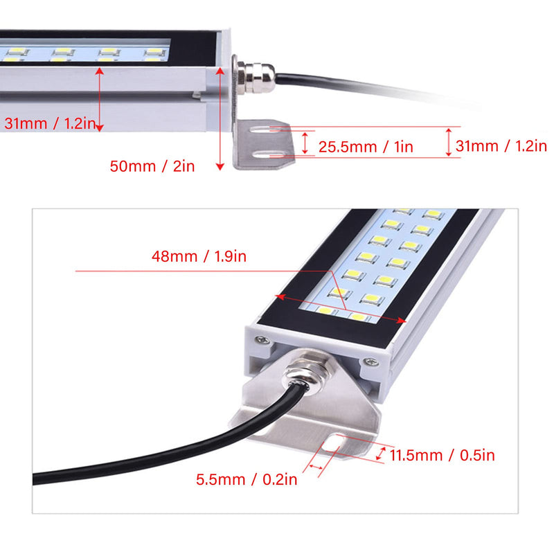 LED Machine Light, 20W Aluminum Alloy Tube Light, 24V/36V Workshop Lighting, B, High Brightness