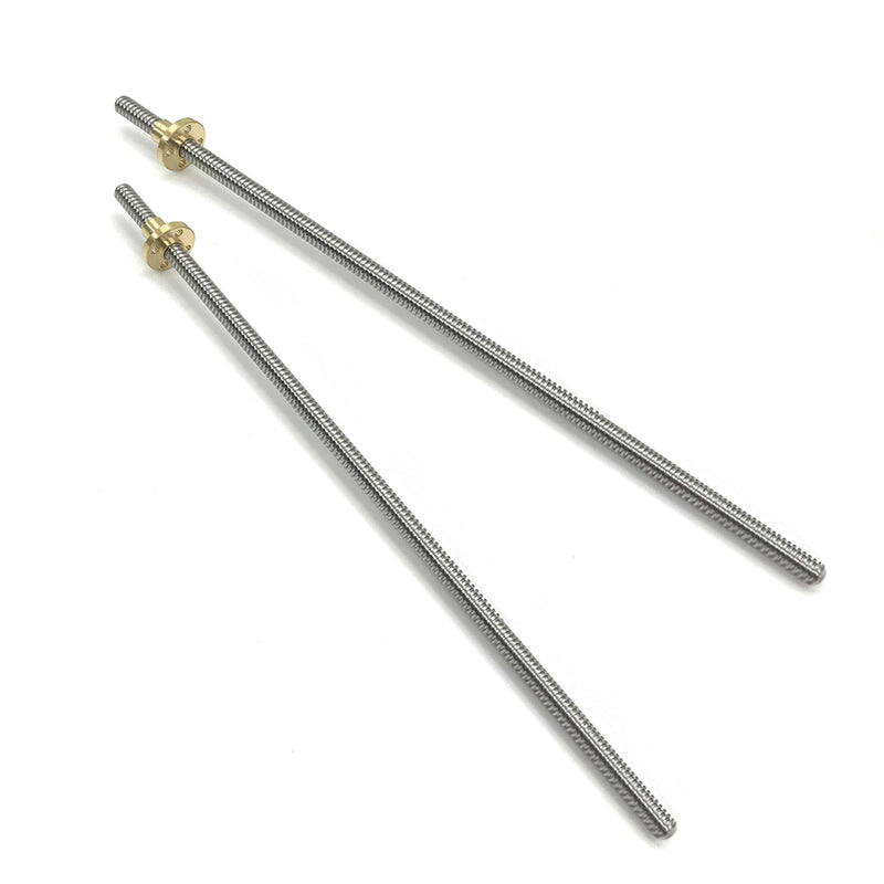 2pcs 400mm Tr8X4 Lead Screw with T8 Brass Nut for 3D Printer Machine Z Axis(Acme Thread, 2mm Pitch, 2 Start, 4mm Lead)