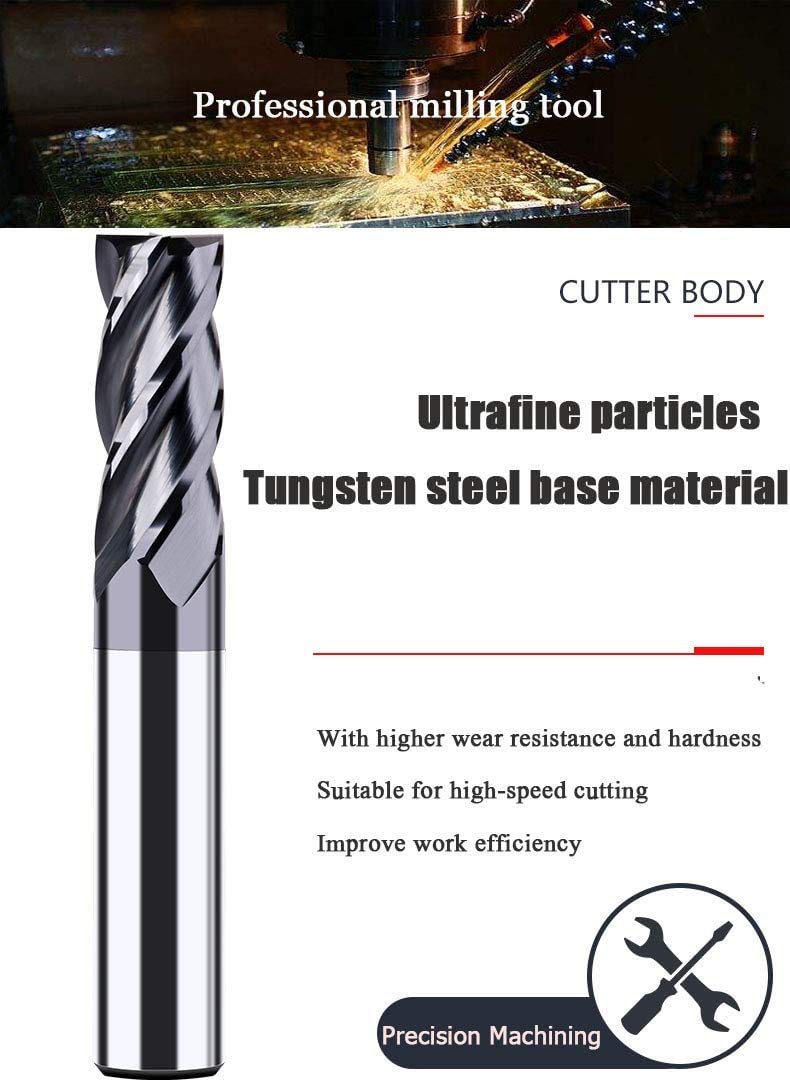 [Australia - AusPower] - 6pcs 1/2 inch 3/8 inch 5/16 inch 1/4 inch 3/16 inch 1/8 inch Carbide Square End Mill, HRC 45 Deg Single End 4 Flute AlTiN Coating Mill Bits (6pcs End Mill Set), Silver 