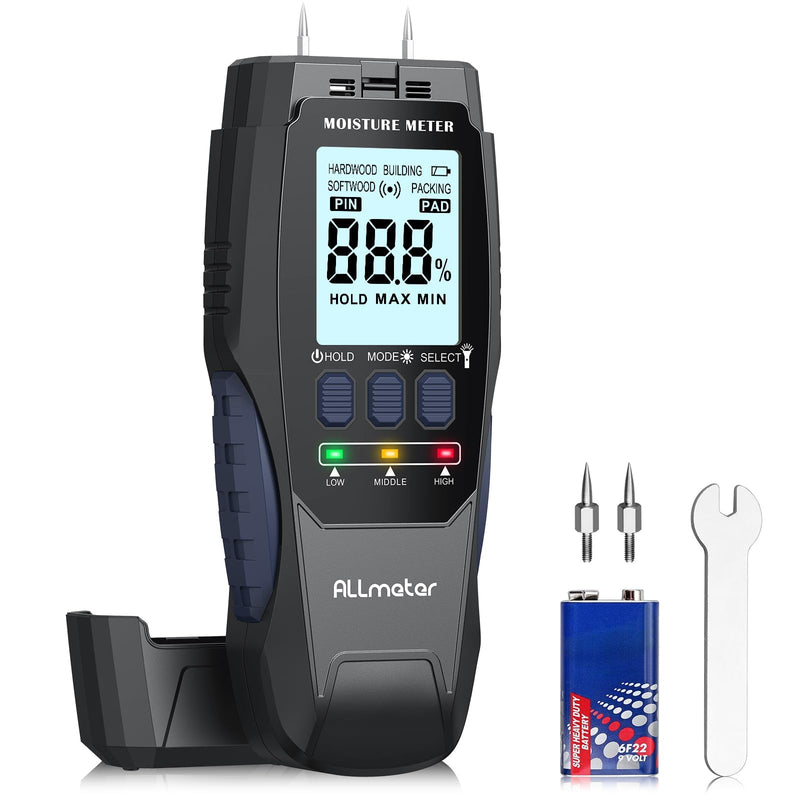 [Australia - AusPower] - Digital Pin-Type Wood Moisture Meter with Replaceable Probes,Backlit LCD,Flashlight,4 Modes for Wood, Drywall,Firewood,and Concrete 