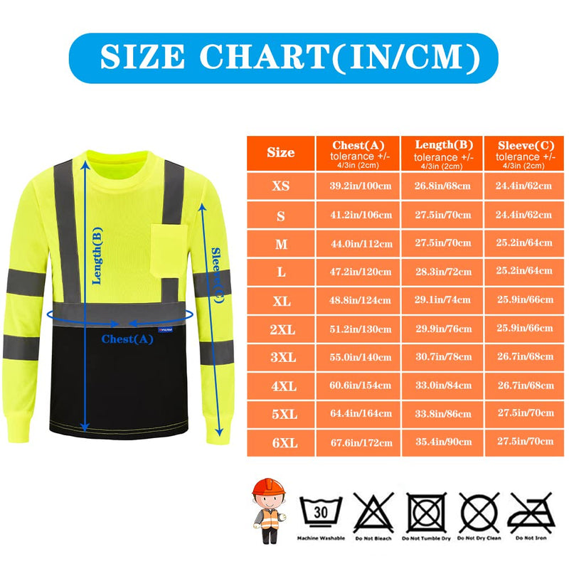 AYKRM Safety T Shirt Reflective High Visibility hi vis Long Sleeve T Shirt (XS-6XL) Large Yellow3