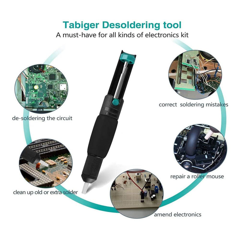 Double Ring Desoldering Suction Pump Made of Plastic, Powerful Soldering Suction Vacuum Cleaner with 5 Additional Nozzles