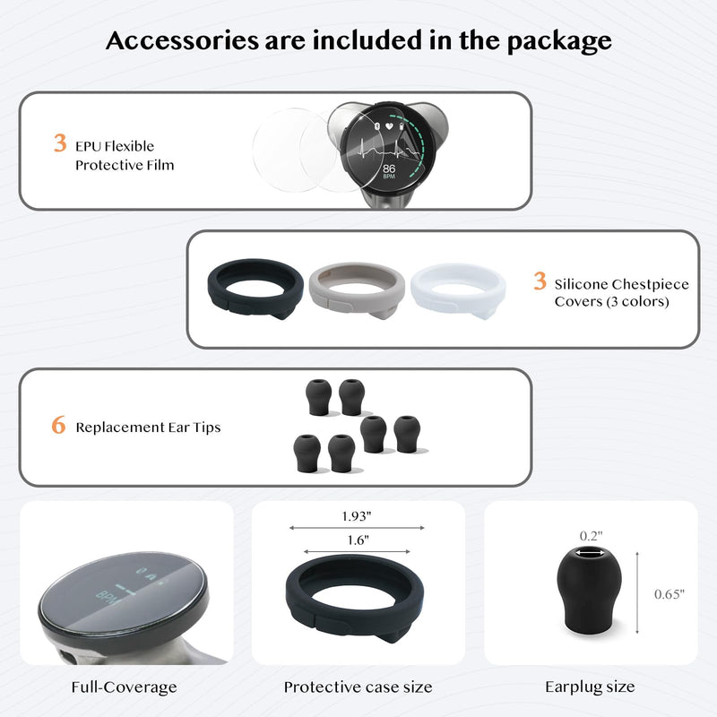 [Australia - AusPower] - All-in-One Protection Kit for Eko CORE 500 Digital Stethoscope, 3 EPU Flexible Film, 3 Silicone Protective Cover, 6 Rubber Ear Tips, Round Protection for Daily Use, Compatible with Eko Stethoscope 