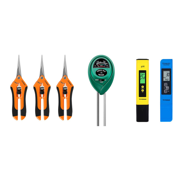 VIVOSUN PH Meter, TDS and EC Meter, Soil Tester Combo and 3-Pack 6.5 Inch Gardening Hand Pruner for Home, Garden and Hydroponics