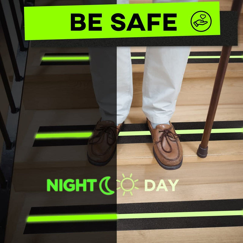 Grip Tape - Heavy Duty Anti Slip Tape for Stairs Outdoor/Indoor Waterproof Safety Non Skid Roll for Stair Steps Traction Tread Staircase Grips (2 Inch x 35 Feet, Black with Glow in The Dark Strips) 2 Inch x 35 Feet