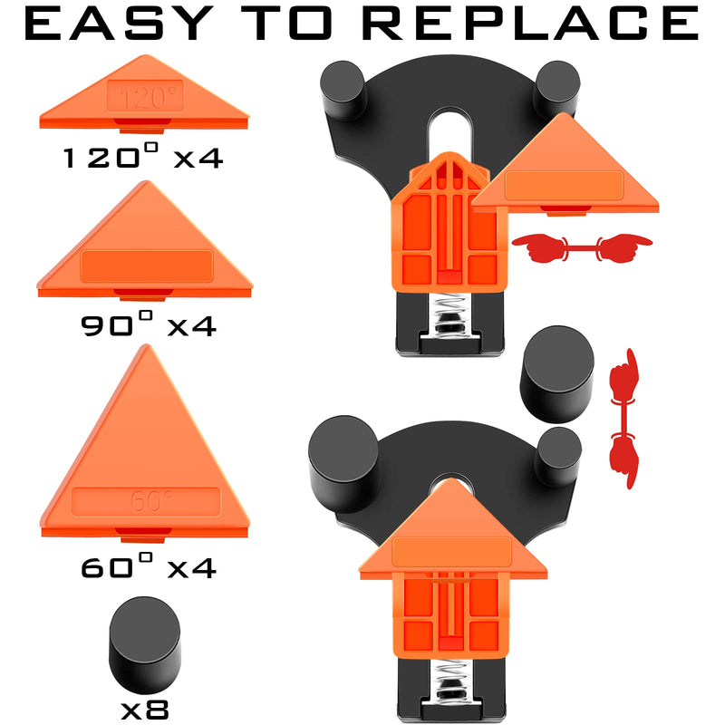 [Australia - AusPower] - 60/90/120 Degree Multi Angle Pro Corner Clamp for Woodworking Set of 4, Adjustable Spring Loaded Right Clamp Tools, Carson Carpentry, Frame Cabinet Wood Tools Accessories Orange 
