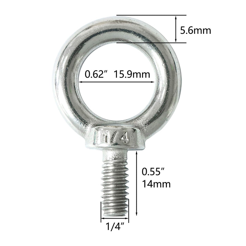 [Australia - AusPower] - 1/4" UNC Lifting Shoulder Eye Bolts, Marine Grade 316 Stainless Steel Threaded Nut Fastener, 4 Packs 1/4"-20X1/2" 