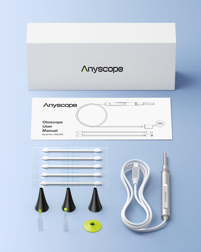 [Australia - AusPower] - Digital Otoscope Compatible with iPhone and Android Devices, HD Ear Camera with Ear Wax Removal Tools, Video Ear Scope Otoscope with Light, Capture Photos and Videos (Silver) Silver 