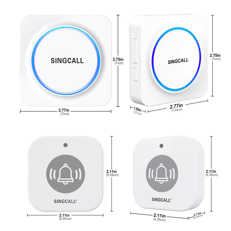 SINGCALL Wireless Portable Caregiver Pager Panic Alarm System Personal Alarm for Elderly/Kids/Pregnant/Patients 32 Chimes & 0-100dB Volume 1 Rechargeable Portable Receiver+ 2 Emergency Call Buttons 1 receiver and 2 call buttons