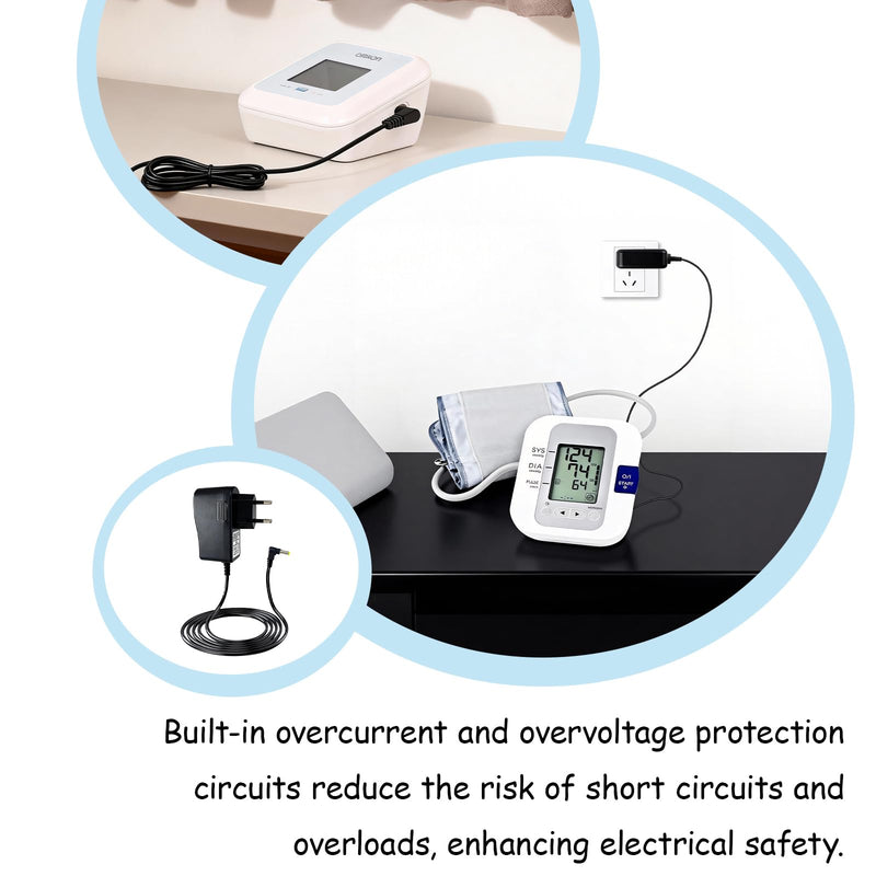 1.5 m 6 V power adapter for blood pressure monitor, power supply charger for Omron blood pressure monitors M7, M500, M700, M3, M5, replacement adapter for HEM-7156, HEM-7120, JPN-500, compatible with