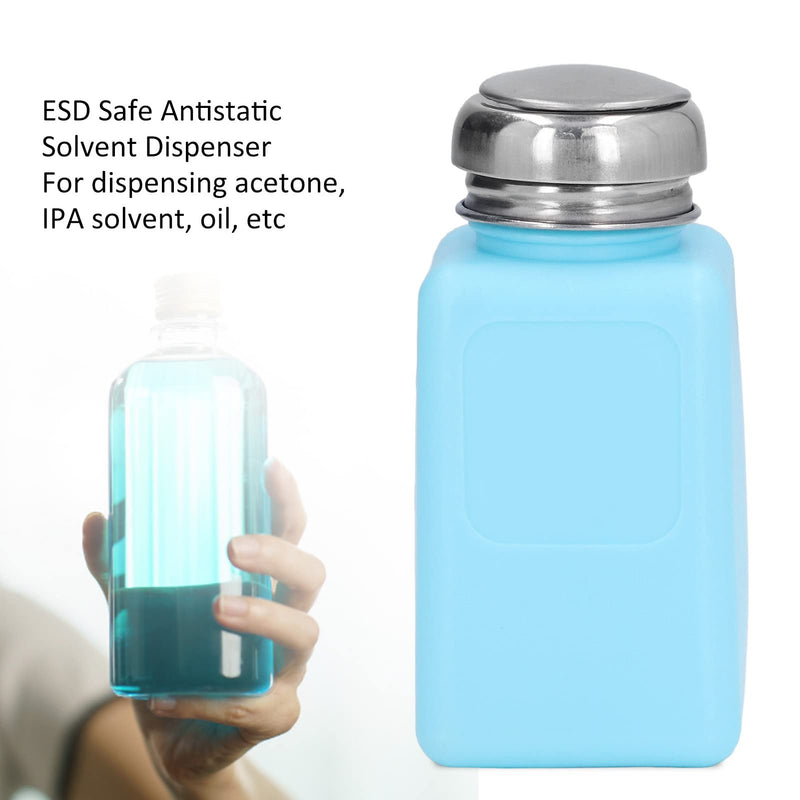 [Australia - AusPower] - gernie 200ML Push Down Alcohol Dispenser Pump Bottle Methanol Container ESD Safe Antistatic Solvent Dispenser with Stainless Steel Press Head for Acetone IPA Solvent (BLUE) Blue 