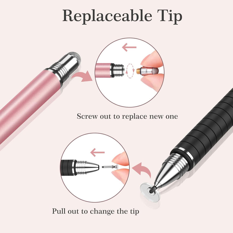[Australia - AusPower] - MEKO (2nd Generation) [2 in 1 Precision Series] Disc Stylus Pen for iPhone, iPad Pro/Mini/Air, Samsung Galaxy and All Touch Screen Devices Bundle with 6 Replacement Tips,Pack of 2(Black/Rose Gold) 1Black/Rose Gold 