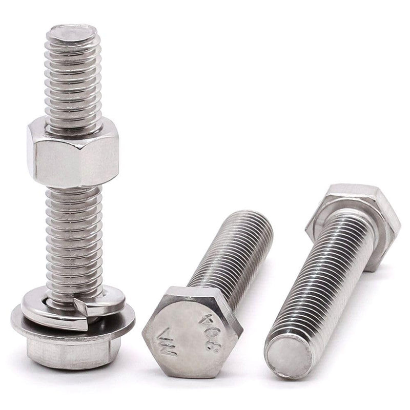 [Australia - AusPower] - 6 Sets M12-1.75 x 50mm Hex Bolts with Hex Nuts and Flat & Lock Washers Hardware Assortment, 304 Stainless Steel 18-8, Full Thread UNC 6 