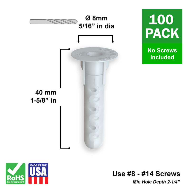 [Australia - AusPower] - TOGGLER ALLIGATOR AF8 Flanged Anchor, Polypropylene, Made in US, For #8 to #14 Fastener Sizes (Pack of 100) 