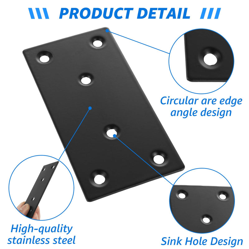 DAJAVE 30 Pack 4x2 Inch Black Flat Mending Plates, Stainless Steel Straight Mending Joining Plates, Metal Bracket with Holes for Wood (Screws Include)