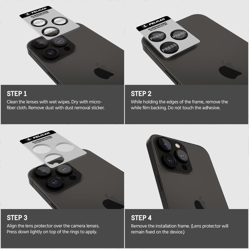 [Australia - AusPower] - Pelican Camera Lens Protector w/ Aluminum Rings for iPhone 15 Pro Max/iPhone 15 Pro - 9H Tempered Glass - Durable Anti-Scratch, Anti-Shatter, HD View w/Night Shoot, Case Friendly, Easy Install - Black iPhone 15 Pro / iPhone 15 Pro Max 