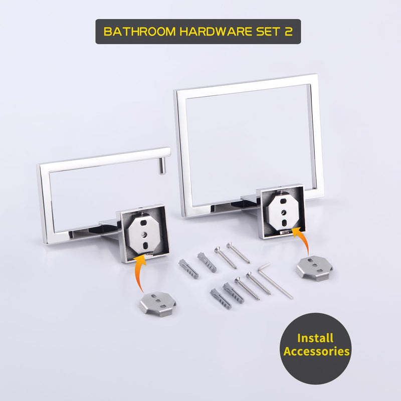 GERZWY Towel Ring and Toilet Paper Holder Polished Stainless Steel 2 Piece Bathroom Hardware Set Wall Mounted JG1956-2JG