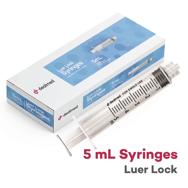 [Australia - AusPower] - Dealmed Luer Lock Syringes, Disposable without Needles, Sterile, Single-Use (5mL, 100) 