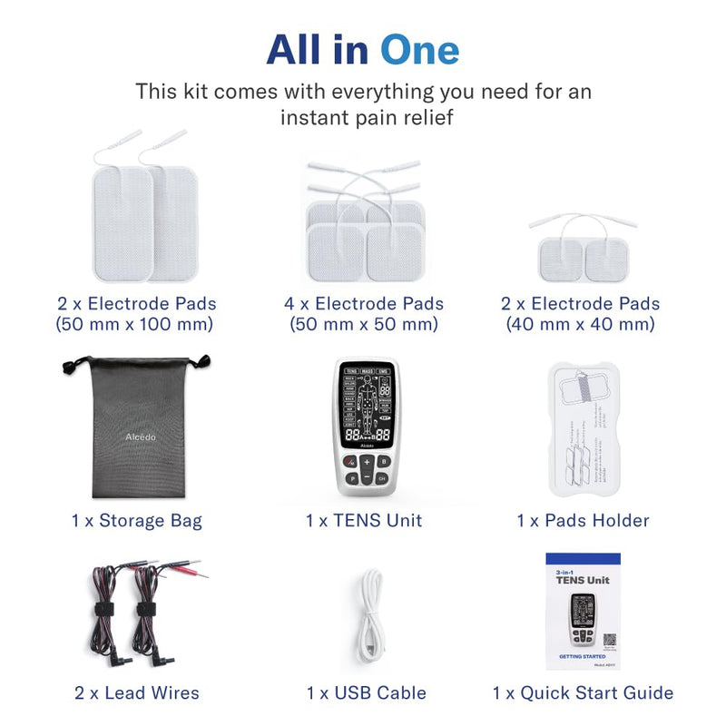 [Australia - AusPower] - Alcedo TENS Unit + EMS Combination Machine Muscle Stimulator for Pain Relief, Electric Rechargeable Pulse Massager with 41 Modes for Back/Neck Pain Therapy, HSA FSA Eligible 