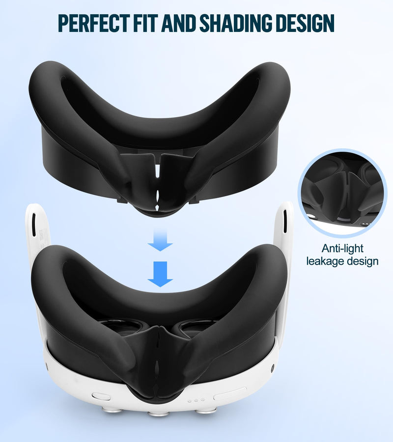 [Australia - AusPower] - Silicone Cover Set Compatible with Oculus/Meta Quest 3, VR Accessories Protective Cover Includes Controller Grips, Front Shell Headset Cover and Face Cover (Black) Black 