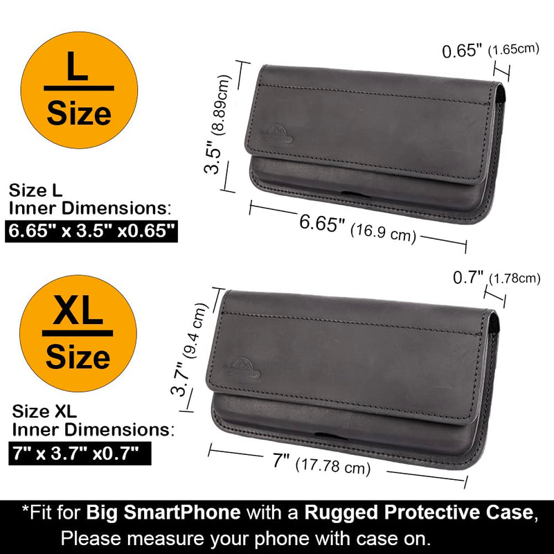 [Australia - AusPower] - Topstache X-Large Leather Phone Holster,Flip Cell Phone Case with Belt Clip for S23 Ultra S23 Plus,Leather Case for iPhone 14 Pro Max,Universal Smartphone Leather Sheath for Phone with Protective Case Black 