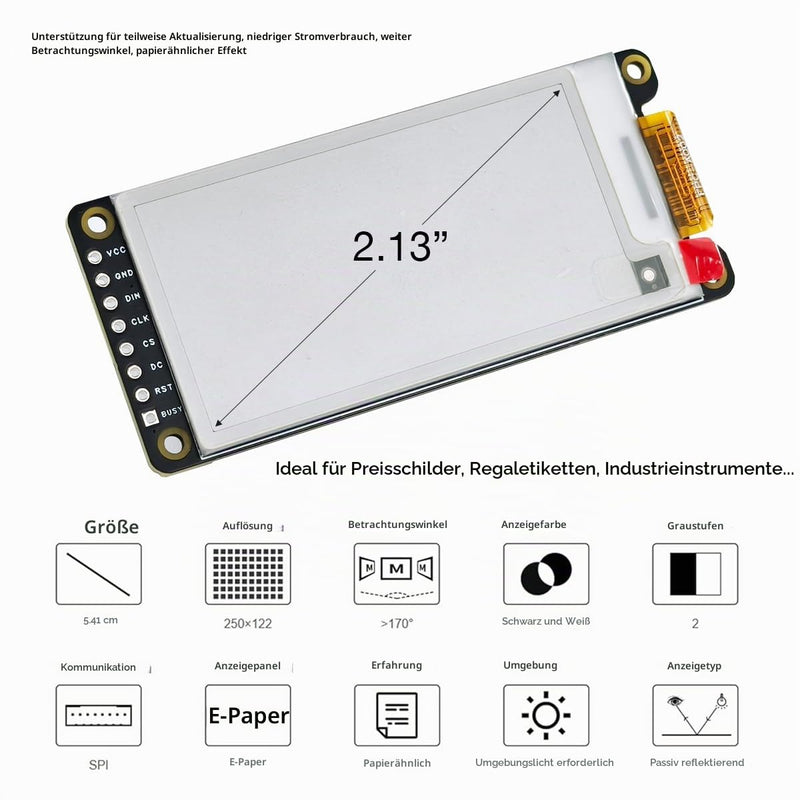 LAFVIN 2.13 inch E-Ink Paper HAT Display Module Electronic Whiteboard NVMe M.2 SSD PCIe Compatible with Raspberry Pi 5/4B/3B+/3B/2B/A+/Zero W//Zero 2 W