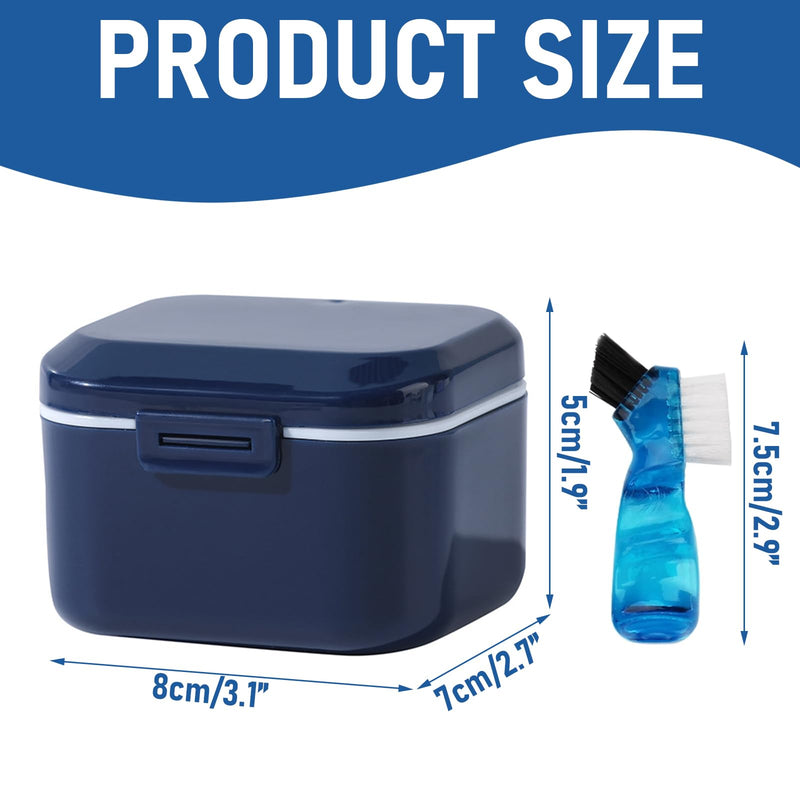 Denture Cup Box, Dental Prosthesis Storage Box with Cleaning Brushes, Denture Box with Strainer, Leak-Proof Prosthesis Box, Portable Denture Box, for False Teeth Storage, Cleaning (Navy Blue)