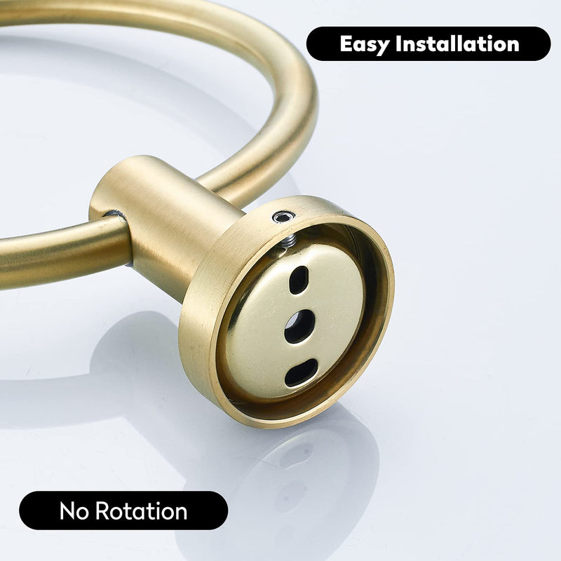 BATHSIR Brushed Gold Toilet Paper Holder & Hand Towel Holder Wall Mount 2 Pieces, Double Post Pivoting Round Modern Bathroom Hardware Towel Ring Toilet Tissue Holder, Bathroom Accessories Set Gold 1