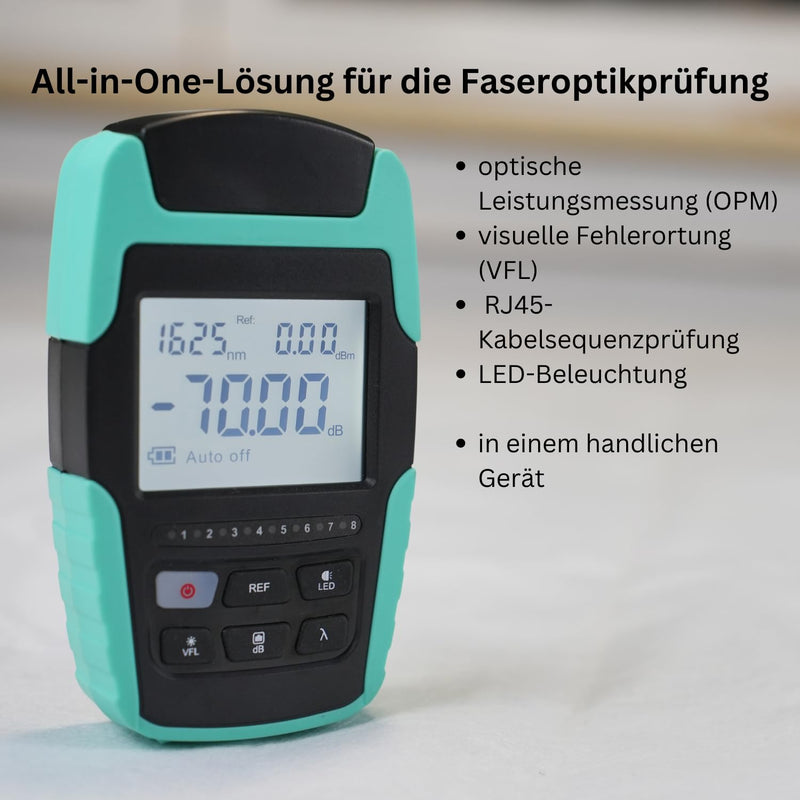 TM530 4 in 1 Optical Power Meter with VFL RJ45 LED Light Optical Power Meter Lwl Optical Power Meter with Visual Troubleshooting Power Supply via Rechargeable Battery