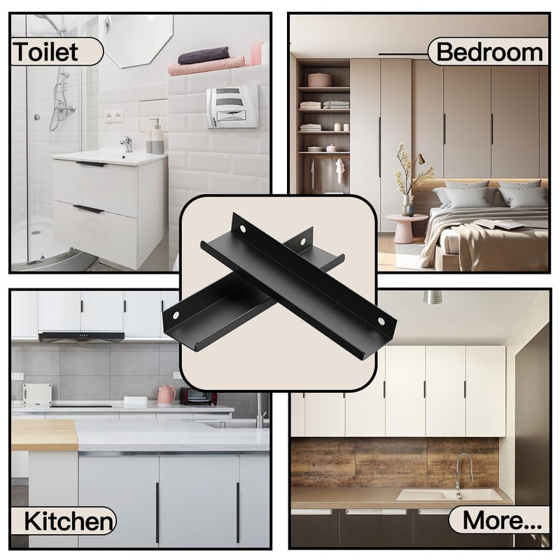 5 Pack Edge Black Hidden Drawer Door Cabinet Handle Aluminum Alloy Finger Bar Pull Concealed Furniture Hardware Back Mount Dresser Handles for Kitchen Bathroom 400mm(15.7 Inch) 15.7 inch