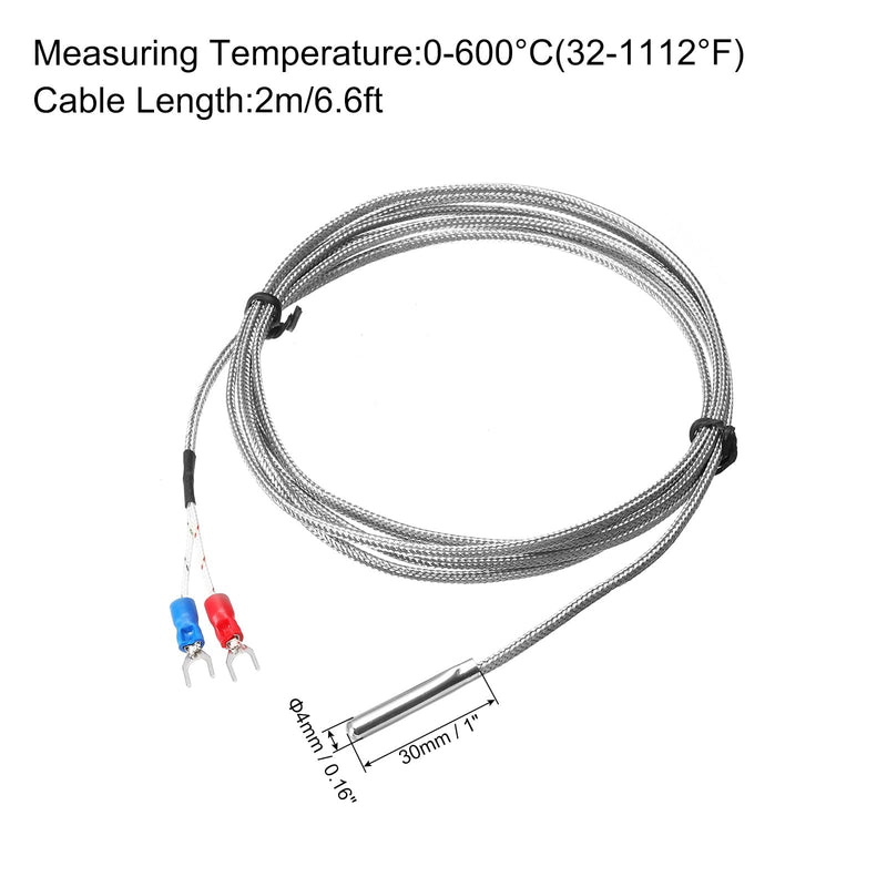 [Australia - AusPower] - MECCANIXITY E Type Thermocouple Temperature Sensor Probe 4x30mm 6.6ft Wire 0 to 600°C(32 to 1112°F) Stainless Steel 