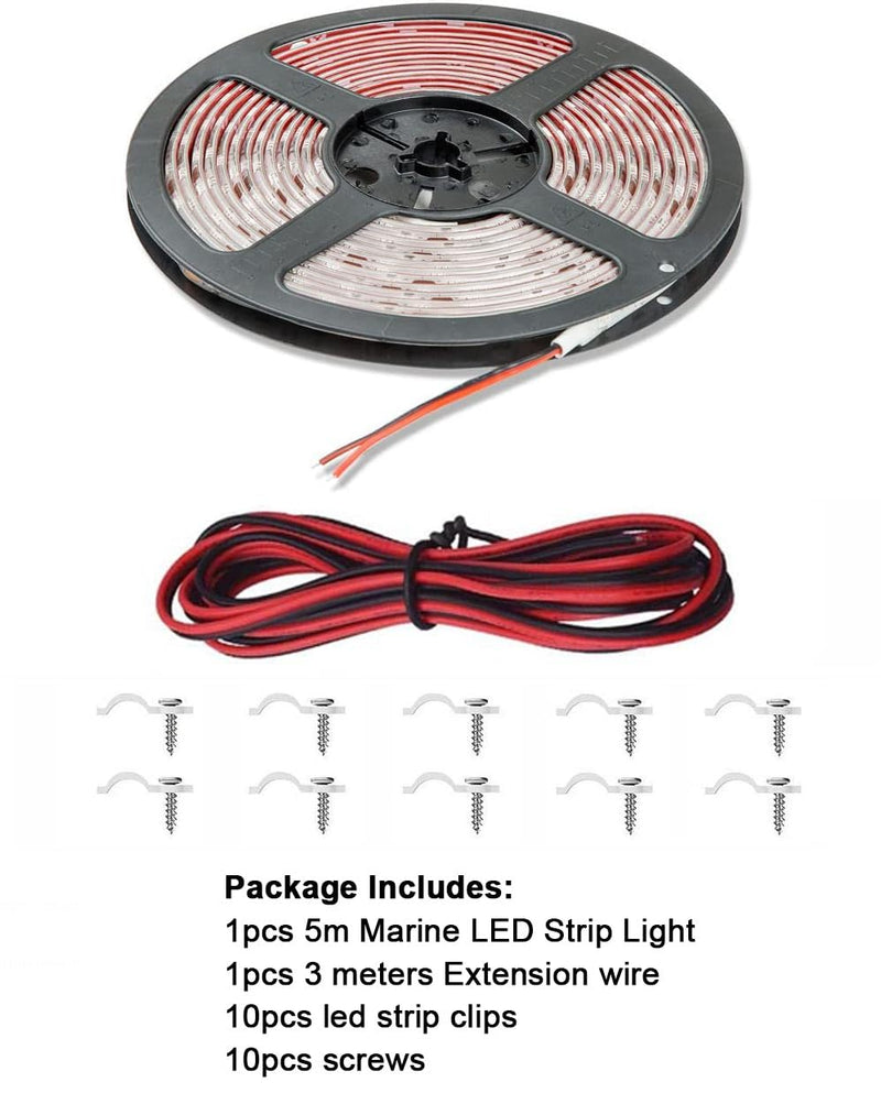 Seaponer Pontoon Boat Light, Marine Led Light Strip for Duck Jon Bass Boat Sailboat Kayak Flex Lighting for Boat Deck Light Accent Light Courtesy Interior Lights Fishing Night, Red, 12v 5m (16.4ft)