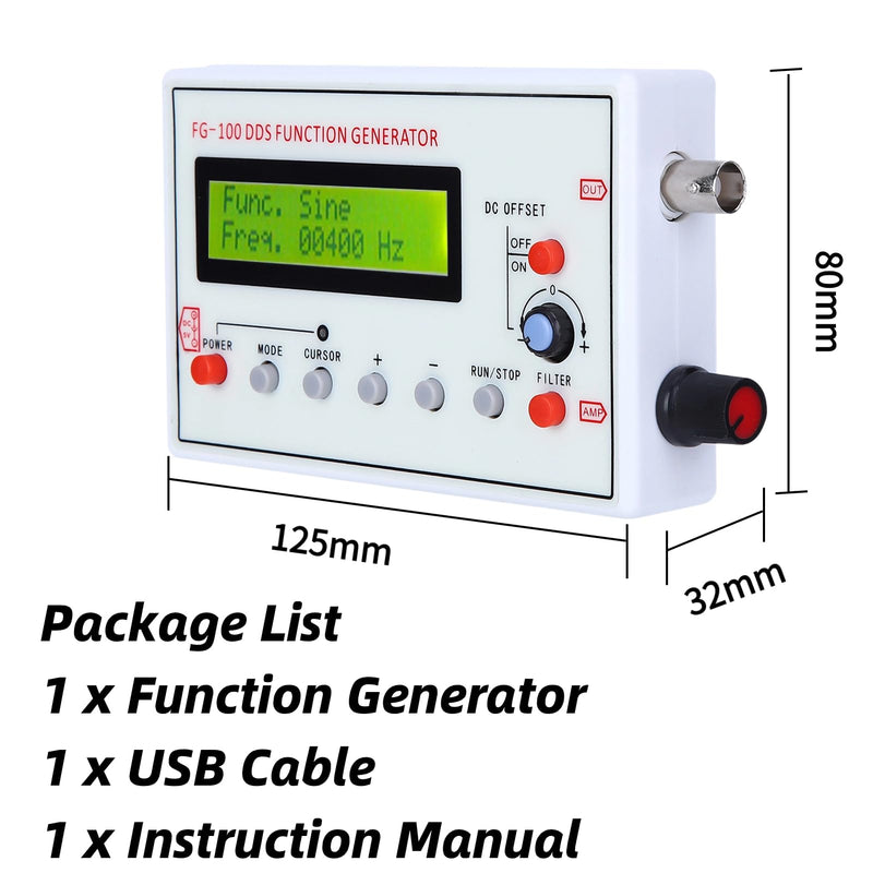 FG-100 DDS Function Generator Sine Frequency 1HZ-500KHz Counter Signal Source Generator Meter, Waveform Generator, Function Signal Generator