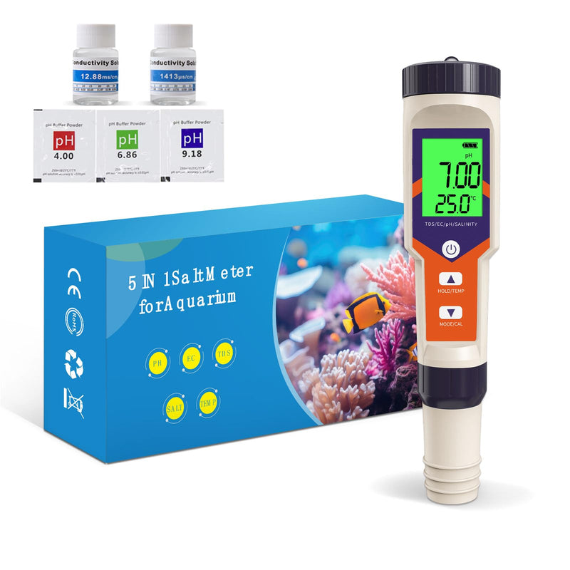 [Australia - AusPower] - Digital PH Water Tester, 5 in 1 PH/TDS/EC/Salt/Temp Meter, a Practical Portable Meter for Pool, Aquarium, Drinking Water, Shower& Kitchen Drinking Water for The Household 2025 upgraded 5-IN-1 pH meter 